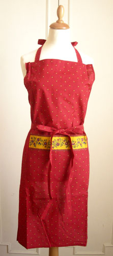 French Apron, Provence fabric (Calissons flowers.bordeaux)